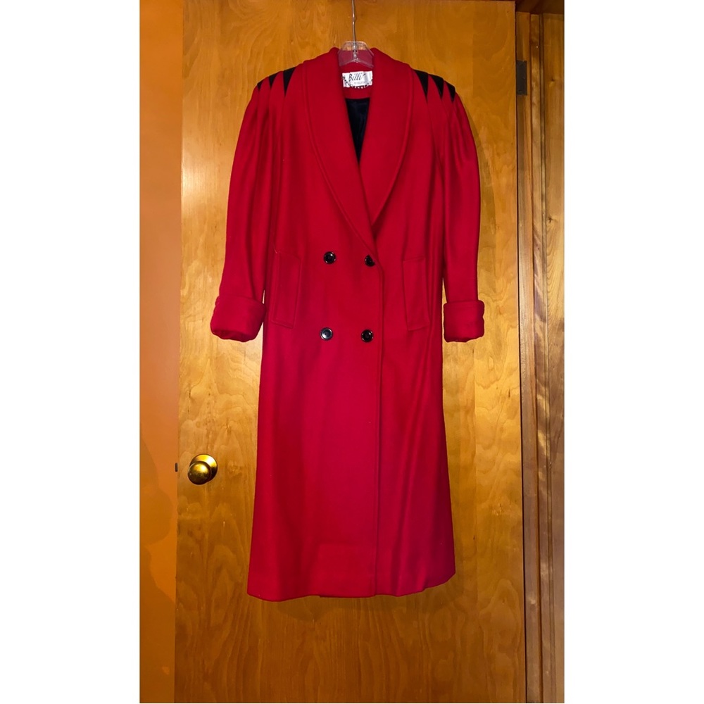 Red Pea Coat Leather Accent